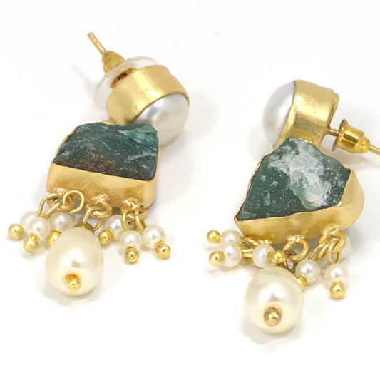 Green Aventurine Gemstone Earrings With Pearls