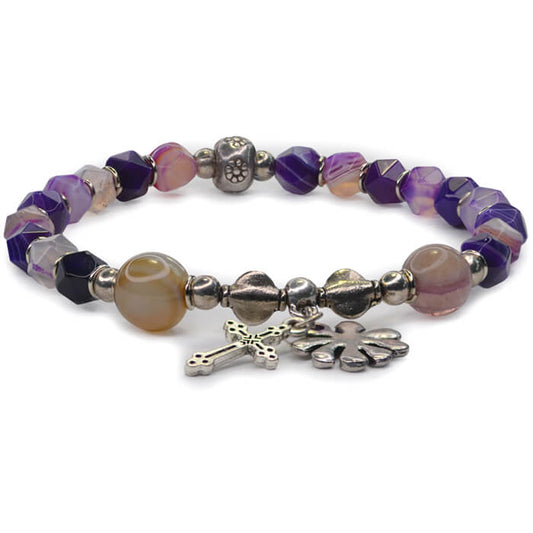 Purple Gemstone and Silver Charm Bracelet