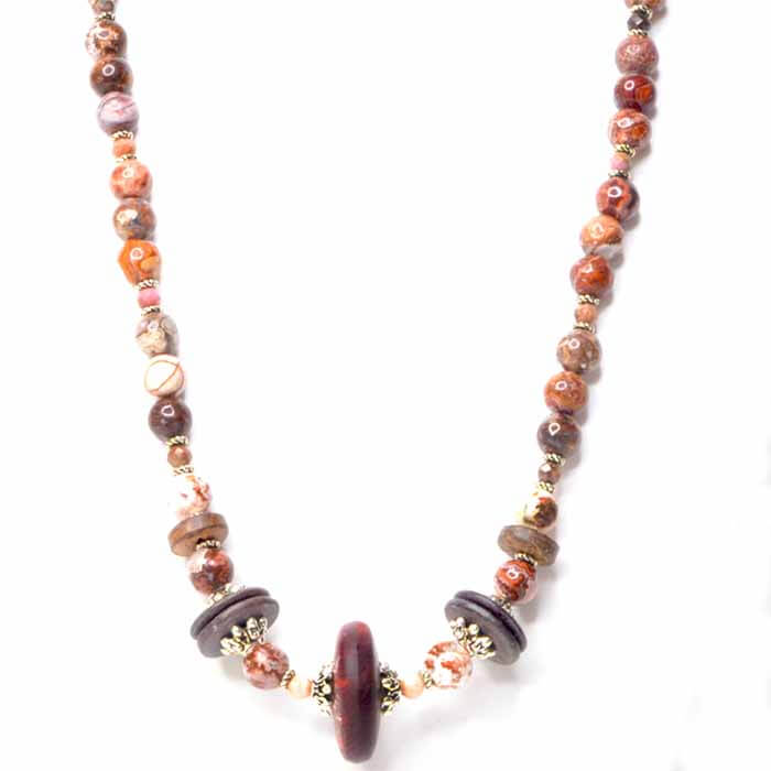 Agate Gemstone Necklace with Silver Accent Beads